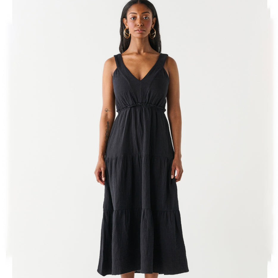 Dex plus tiered midi dress in black 