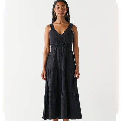 Dex plus tiered midi dress in black 