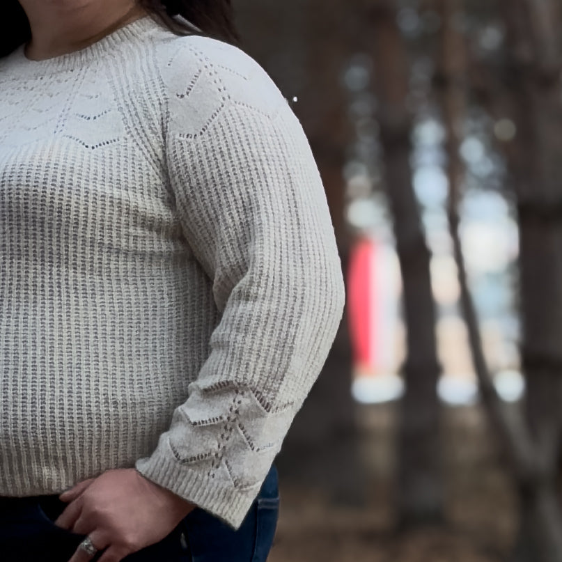 Oatmeal sweater with eyelet detail 