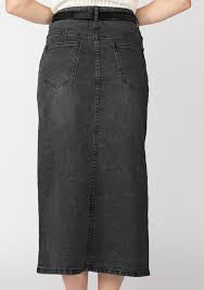 Five pocket black denim midi skirt 