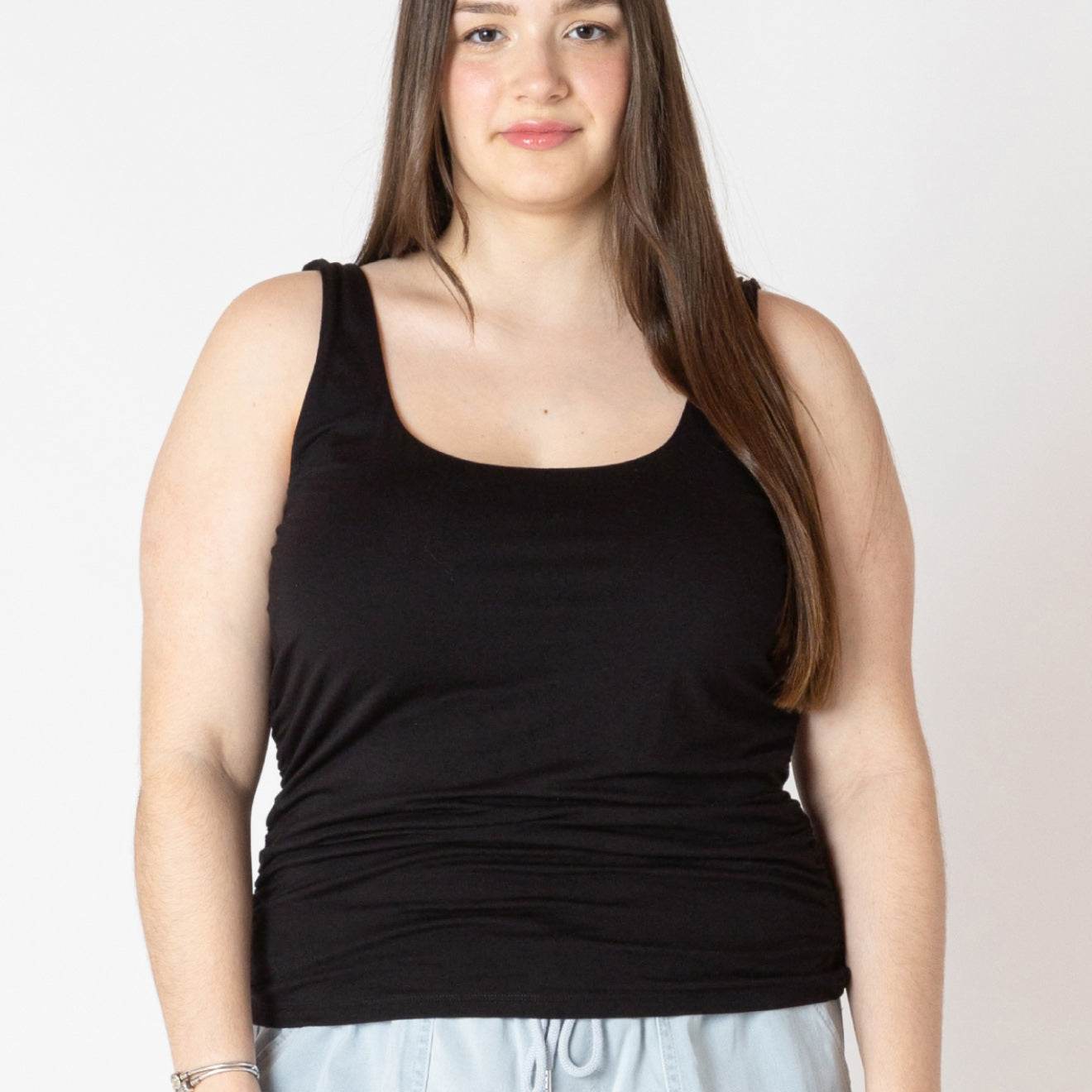 Black tank top with side rouching