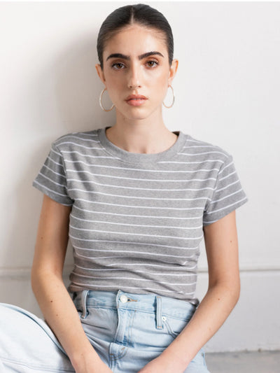 Heather grey striped ribbed fitted tee by brunette the label 