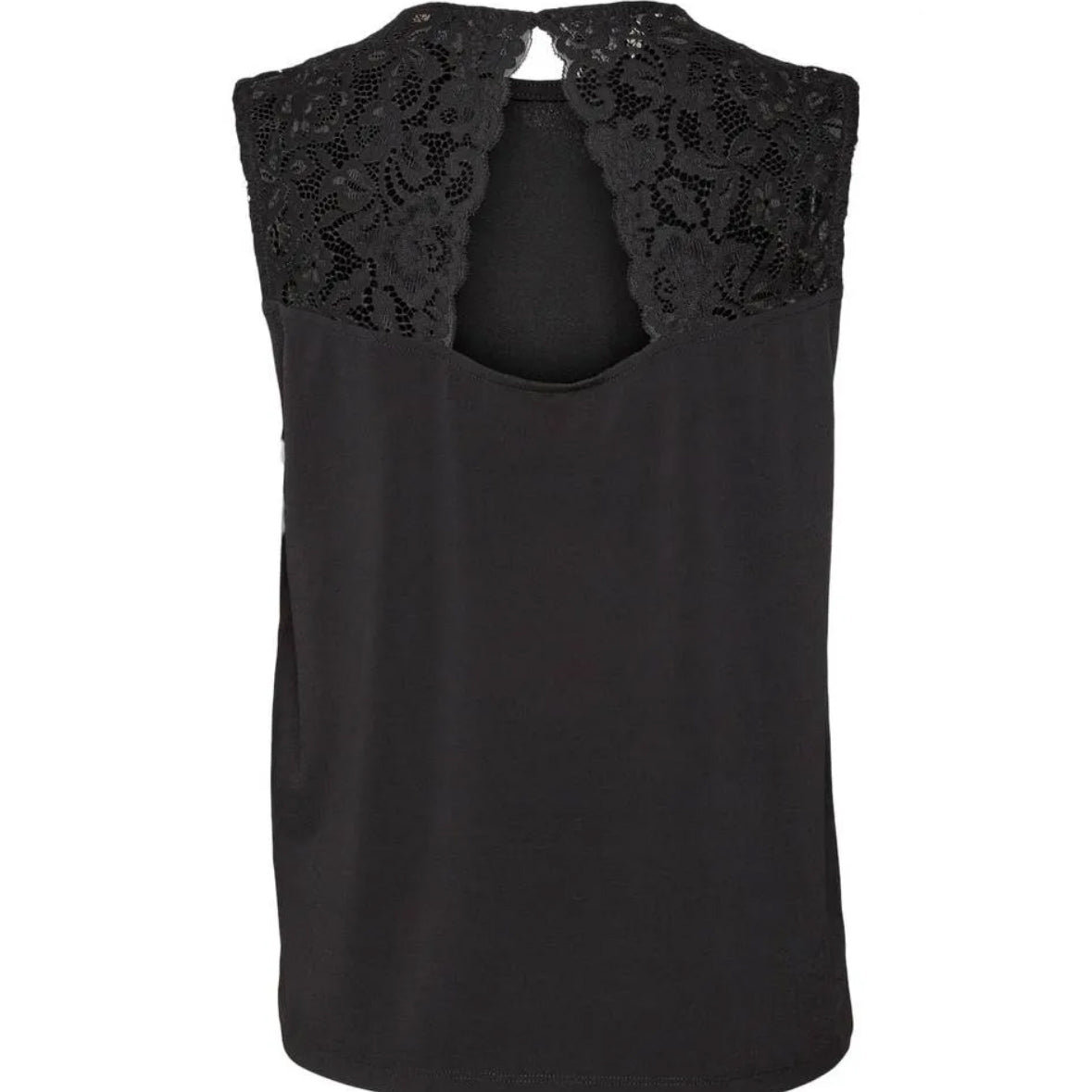 Trendy black tank with lace detailing on the back 