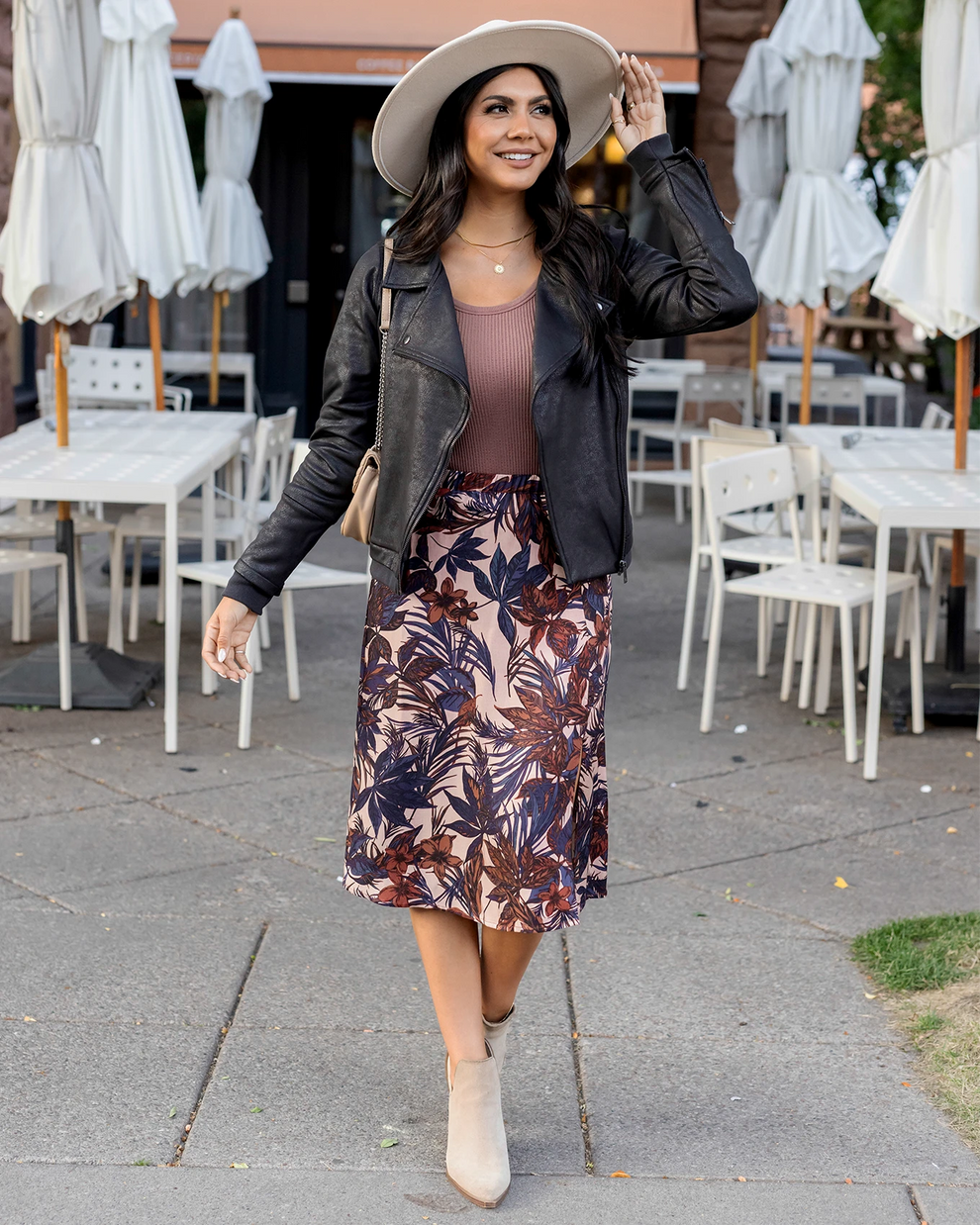 Satin Midi Floral Skirt in Moody Floral