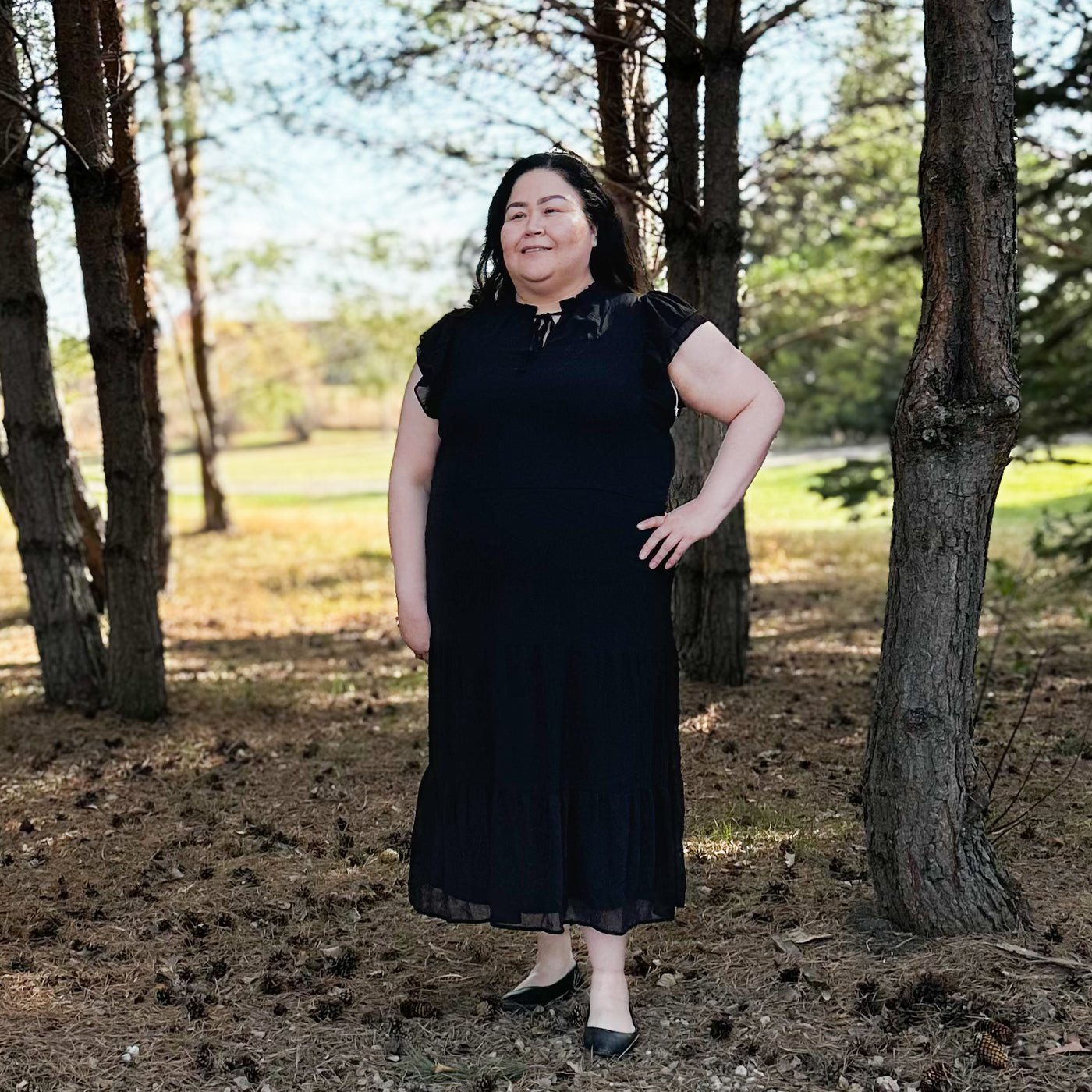 Black maxi dress with fluttered sleeves 