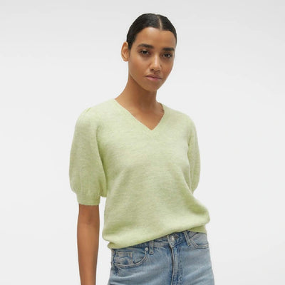Green short sleeved V-neck sweater 