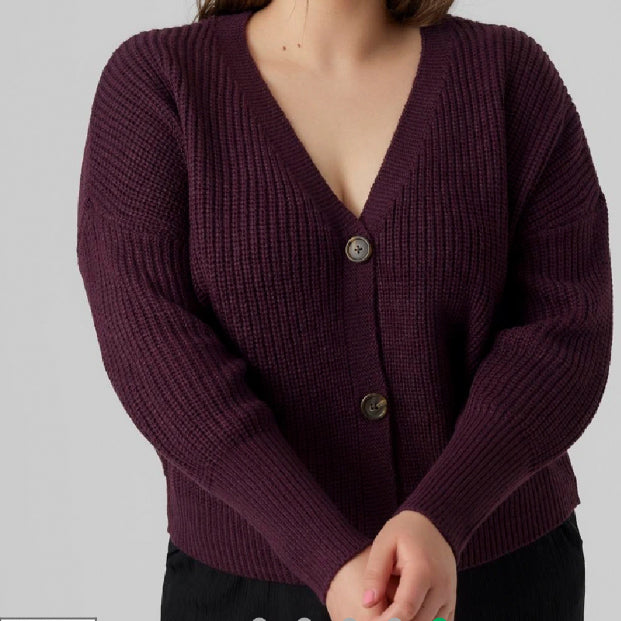 Curvy and plus sized plum button up cardigan 