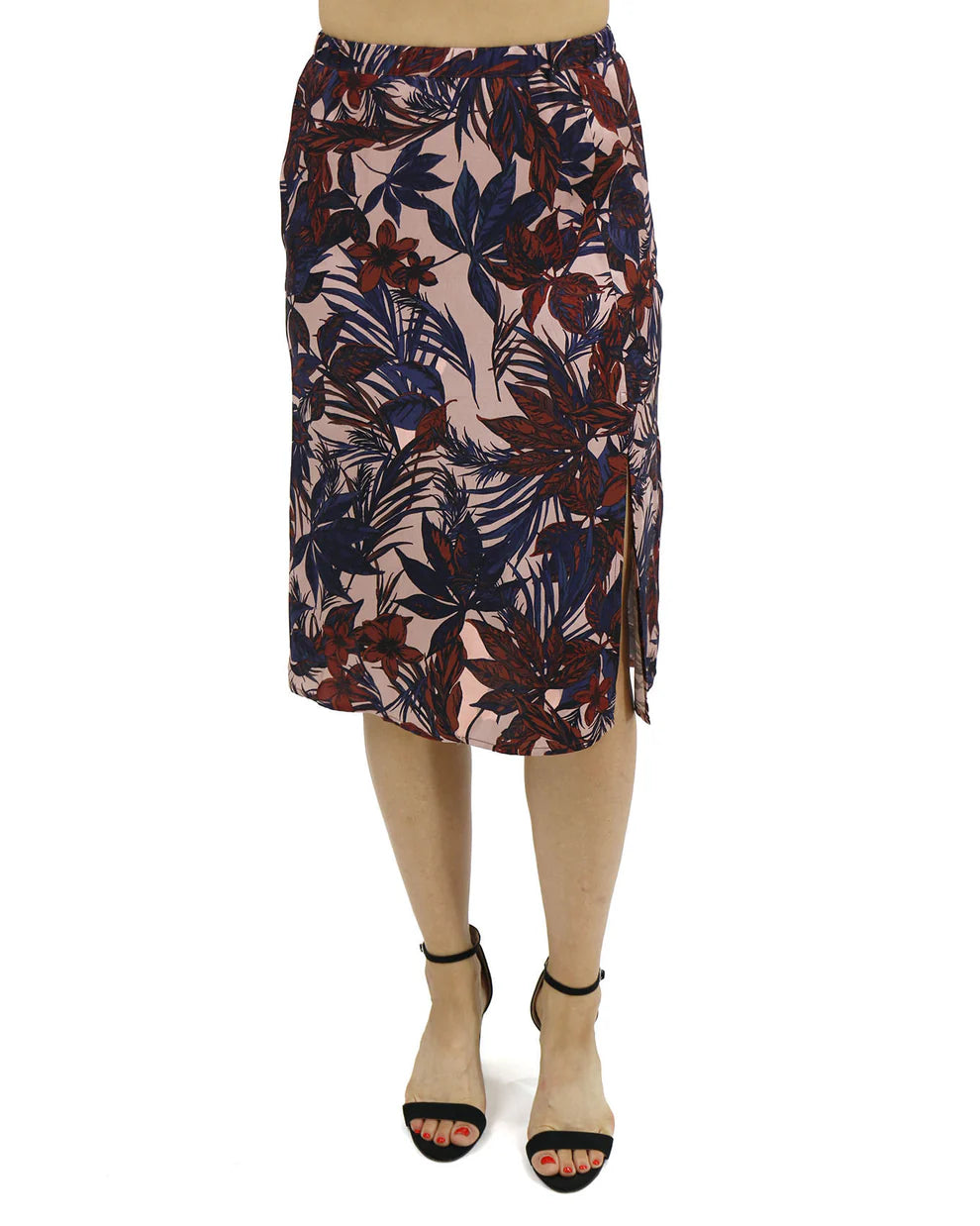 Satin Midi Floral Skirt in Moody Floral