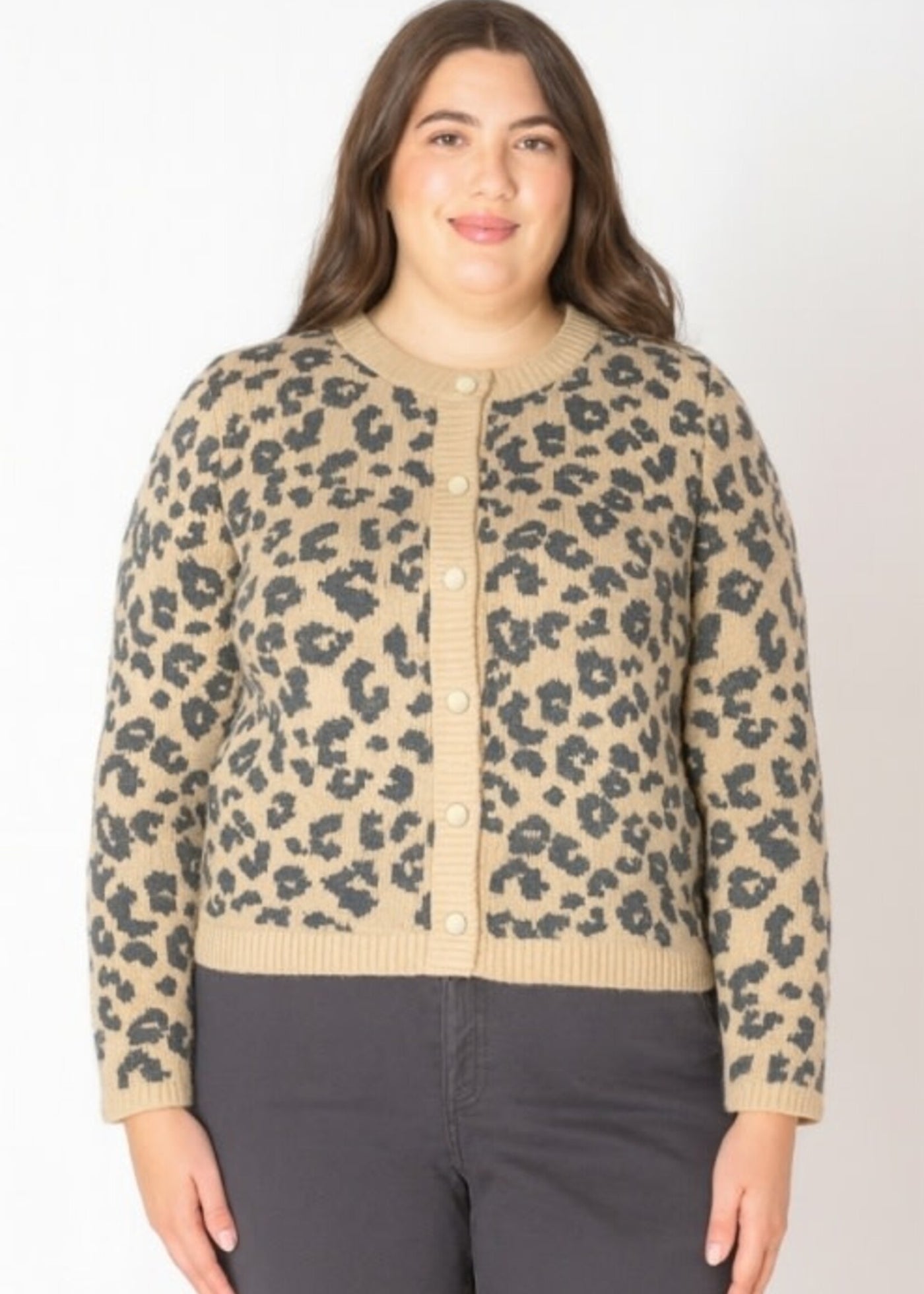 Leopard Crewneck Cardigan