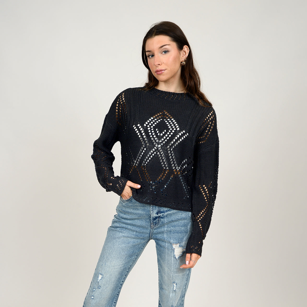 Comfortable and trendy black cut out sweater 